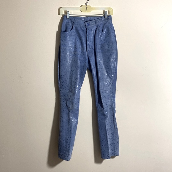 Vintage Lucid Ltd Blue Textured Leather Pants - Picture 1 of 4